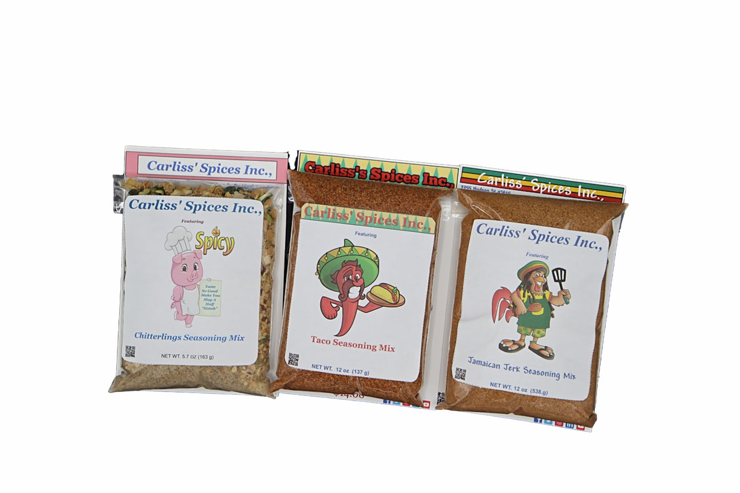 International Spice Specialty Set, Chitterlings Seasoning 5.7 OZ, Taco Seasoning 12 OZ, Jerk Seasoning 12 OZ